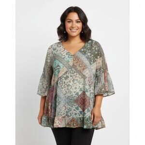 NWT Arna York Collection Patchwork Paisley Tunic Top Plus Size 22/24 Boho